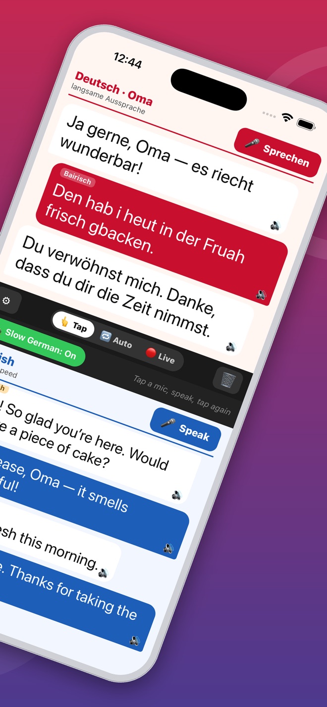 A live German–English conversation in the app